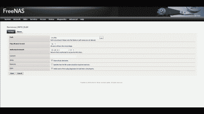 Screenshot of NFS shared path configuration in FreeNAS