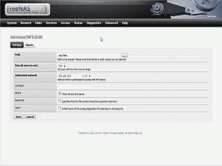 Screenshot of NFS shared path configuration in FreeNAS