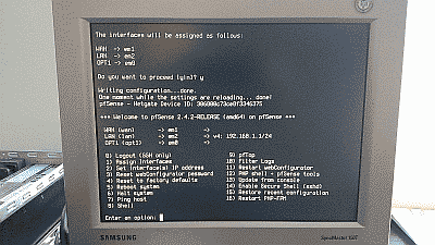 Screenshot showing the pfSense console menu