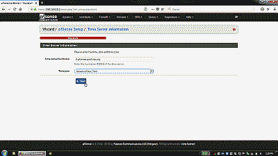 Screenshot showing the general time server information section of the pfSense setup wizard