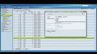 Screenshot showing that two VLANs have been created in the Cisco SG200-26 switch